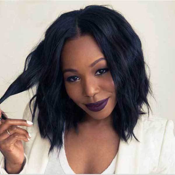 Natural 100% real black wave lace wig
