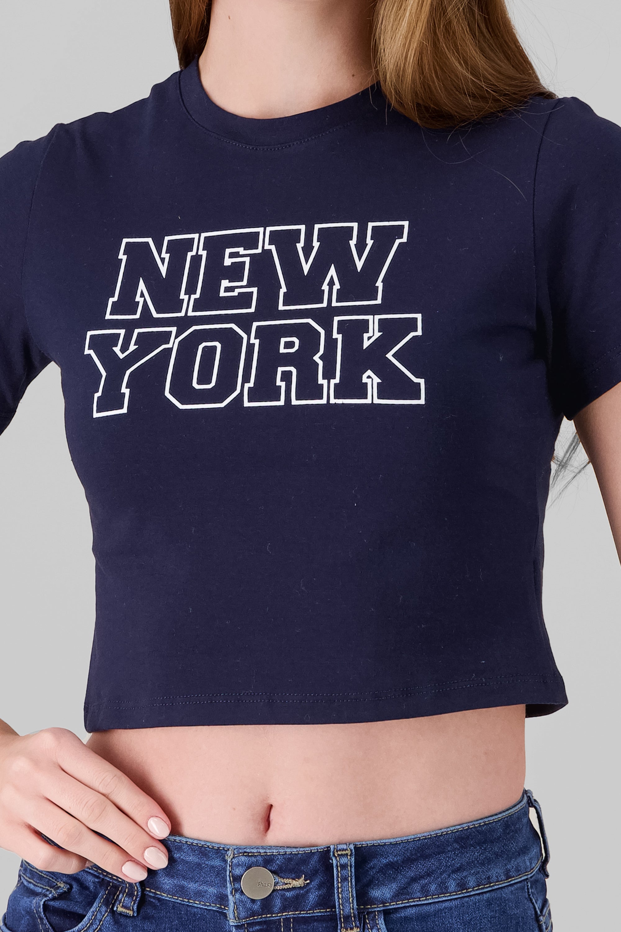Cropped NY Print T Shirt