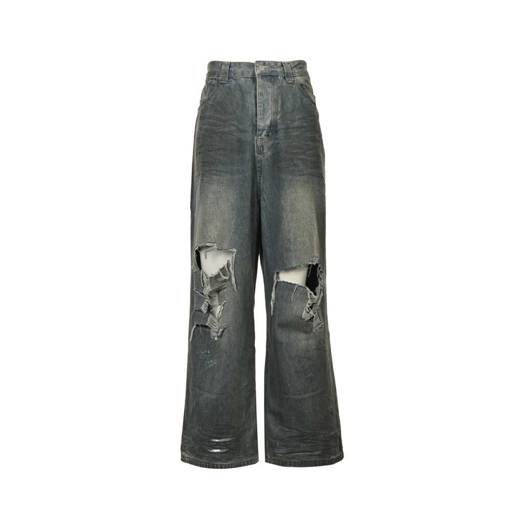 Balenciaga Destroyed Mud-dyed Jeans