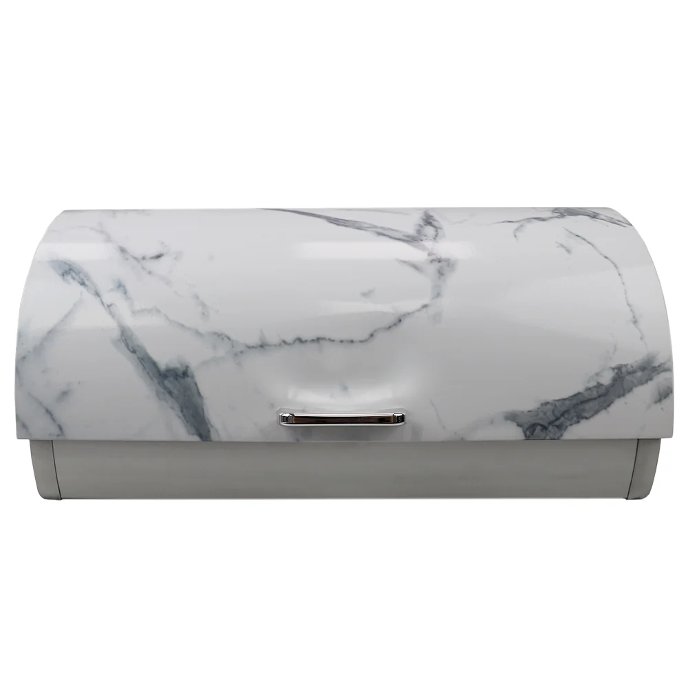 Home Basics Marble Like Roll Top Lid Steel Bread Box, White, 15.5x11.25x7.5 Inches