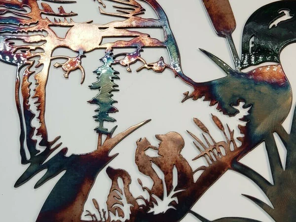 Solo Mallard Hunting & Trout Fishing Scene Metal Wall Art-BUY 2 FREE SHIPPING