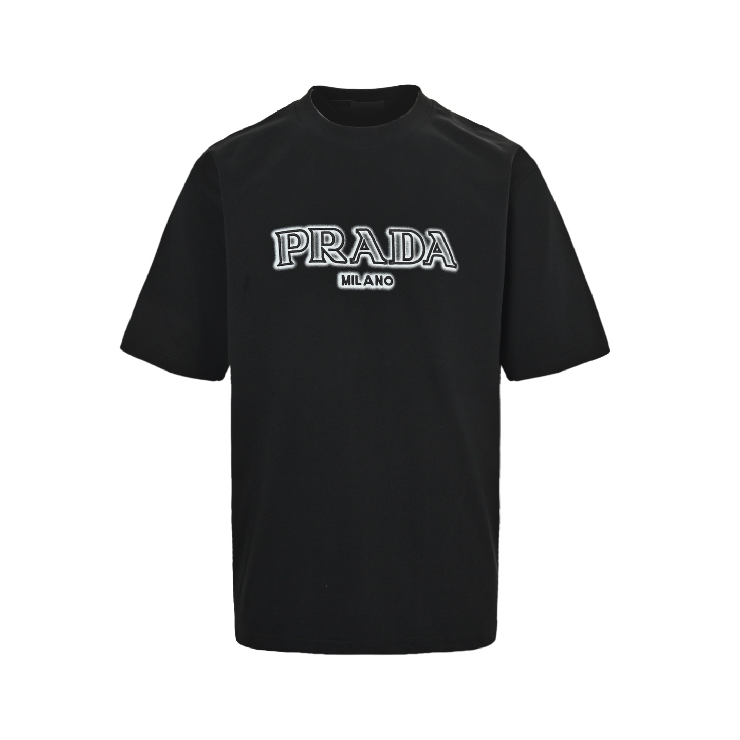 Prada 25ss embroidered letters back splashed triangle logo short sleeves