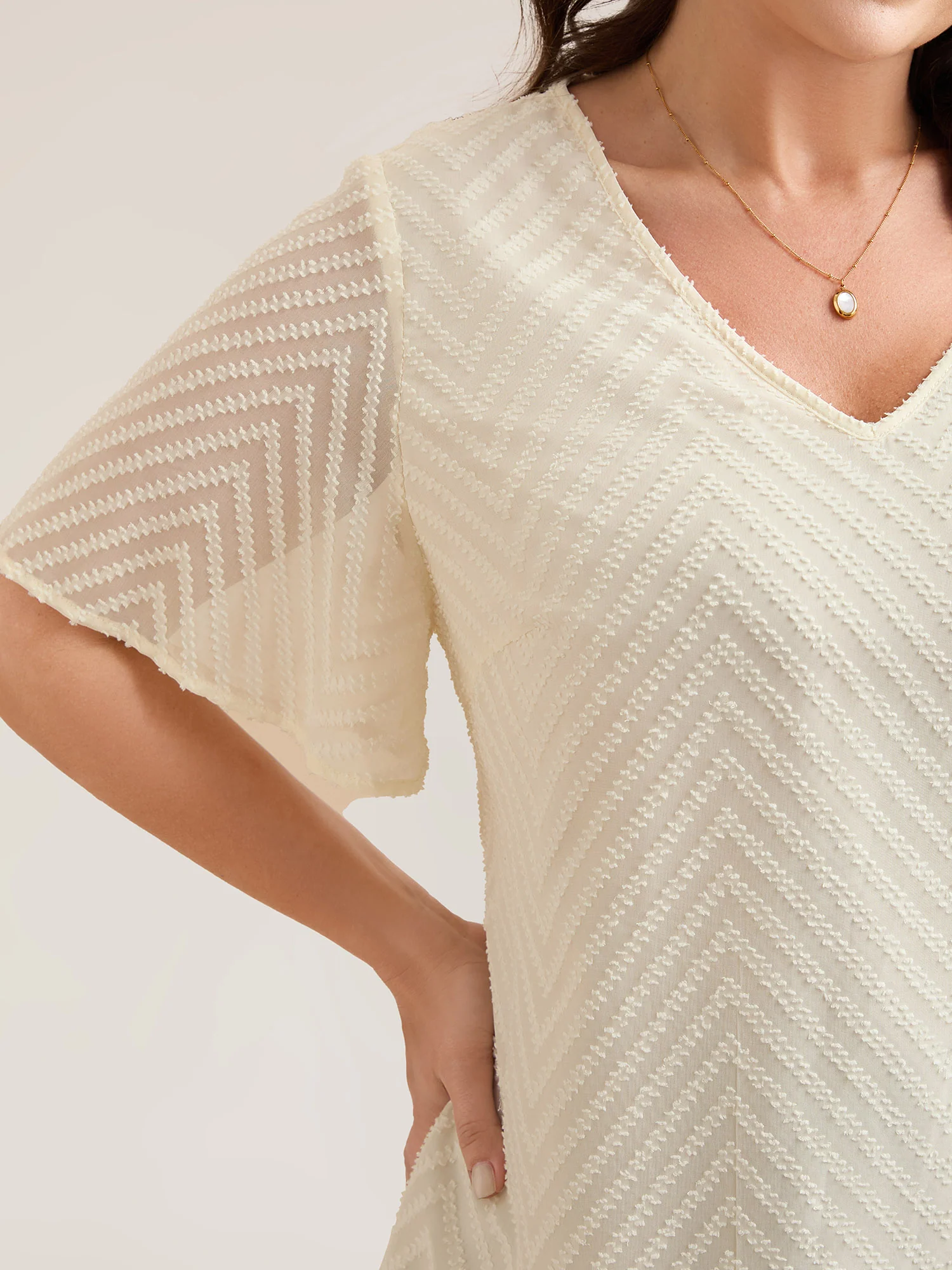 Textured Sheer Ruffled Sleeve Blouse