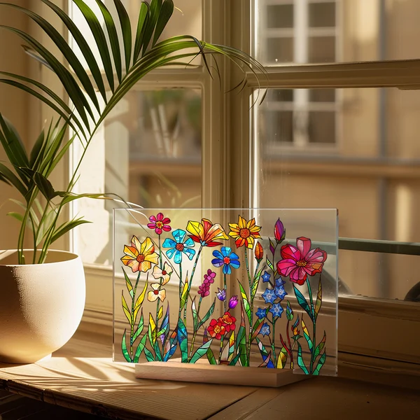 🌷🌼2024 NEW🌻🌺Painted Colorful Flower Pattern Decor With Wooden Base💖