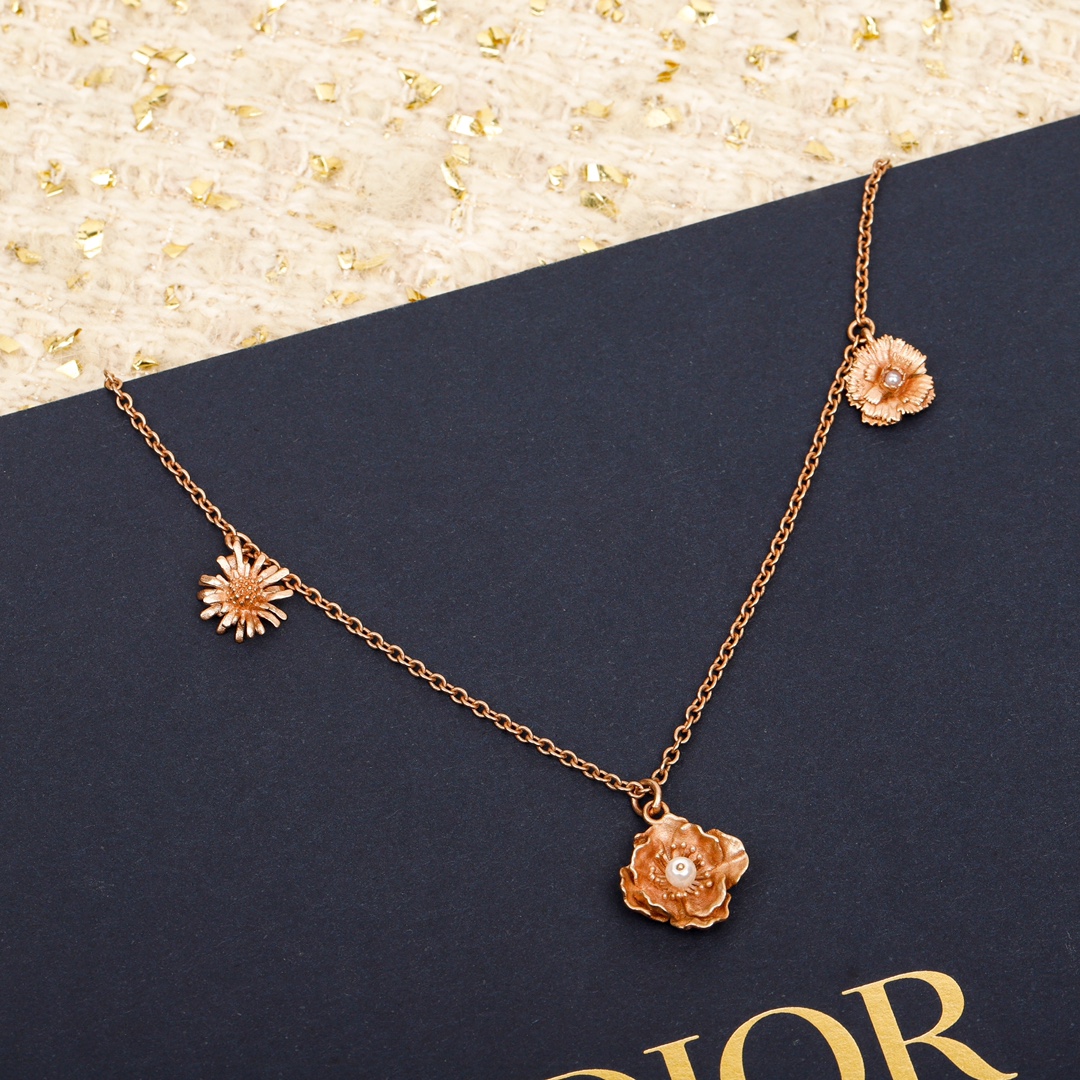 Dior cornflower sunflower peony necklace