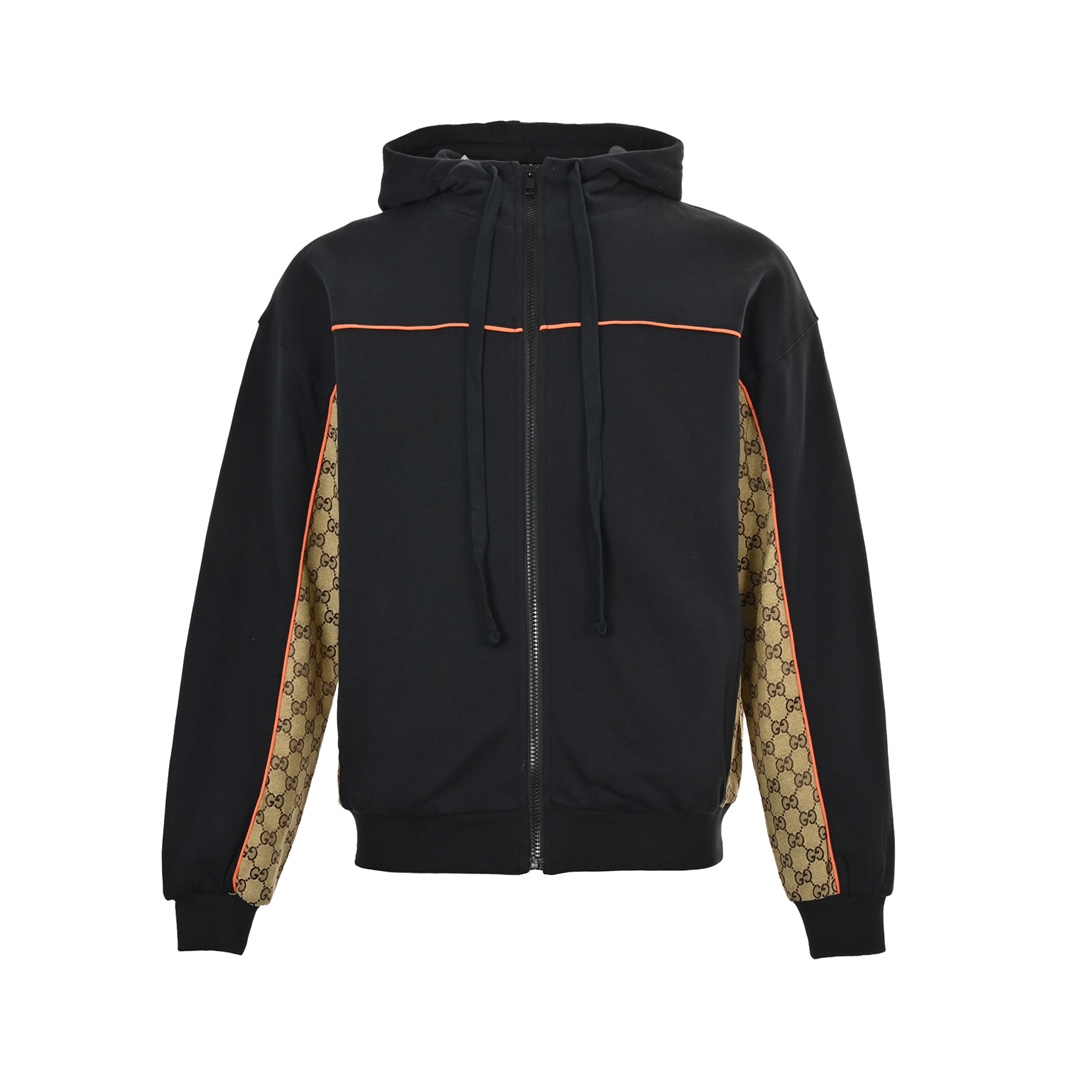 Gucci 24Fw monogram patchwork zip-up hooded jacket