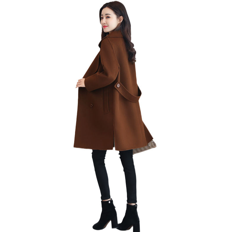 Cotton and Wool Blend Thickened Slimming Wool Overcoat for Women