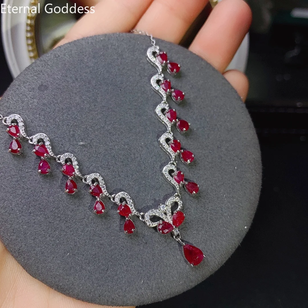 New 925 Silver 4*6mm Natural Ruby Ladies Necklace Wedding Jewelry Luxury Jewelry Gifts Free Shipping silver charms
