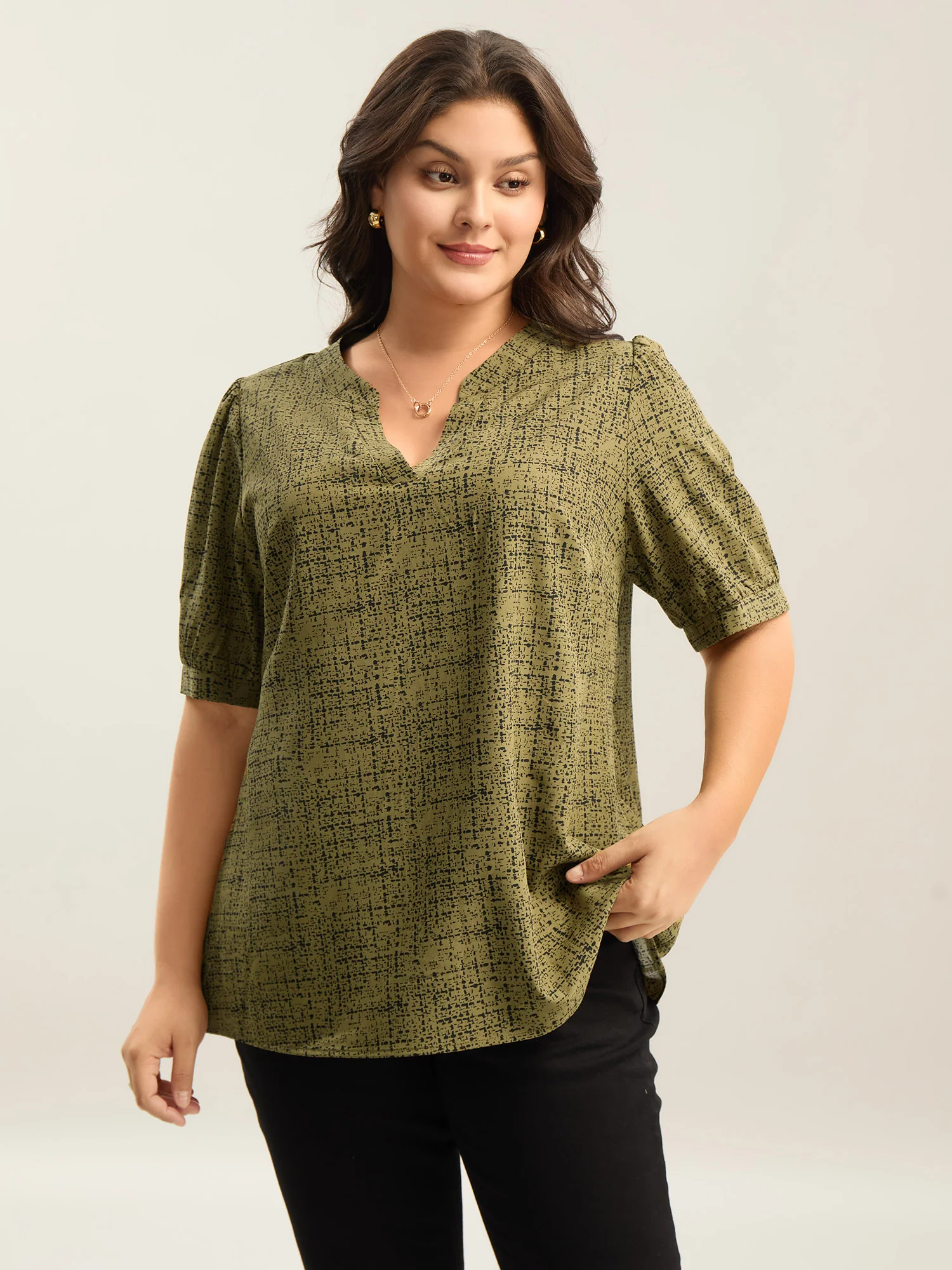 Geometric Print Puff Sleeve Blouse