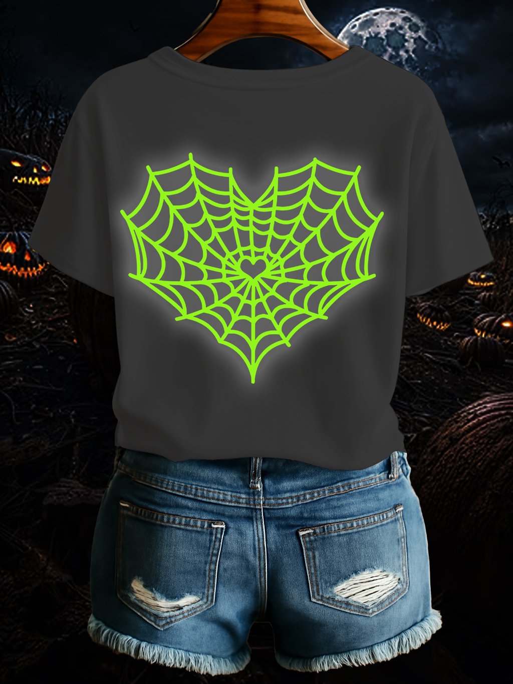 🔥Buy 3 Get 10% Off🔥Women's Heart-Shaped Spiderweb Luminous Print Casual T-shirt