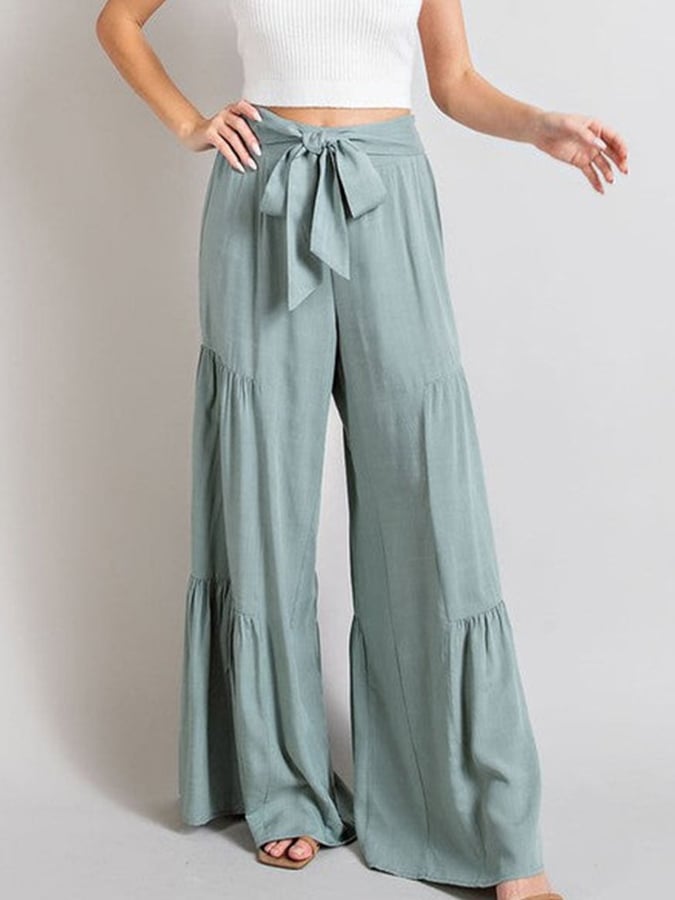 Women's Solid Color Casual Loose Pleated Wide Leg Pants