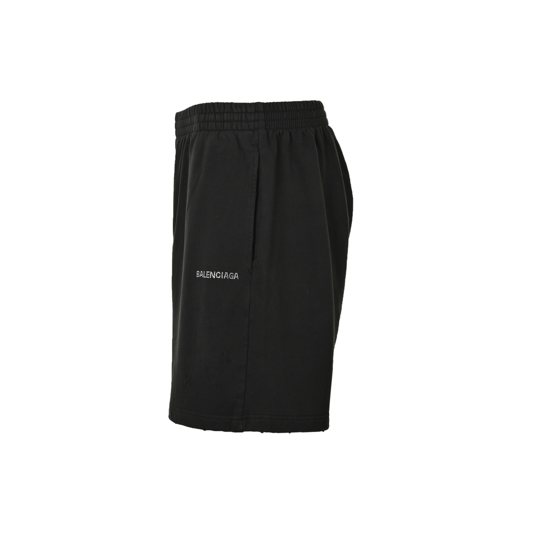 Balenciaga 24ss distressed rhinestone lettering shorts