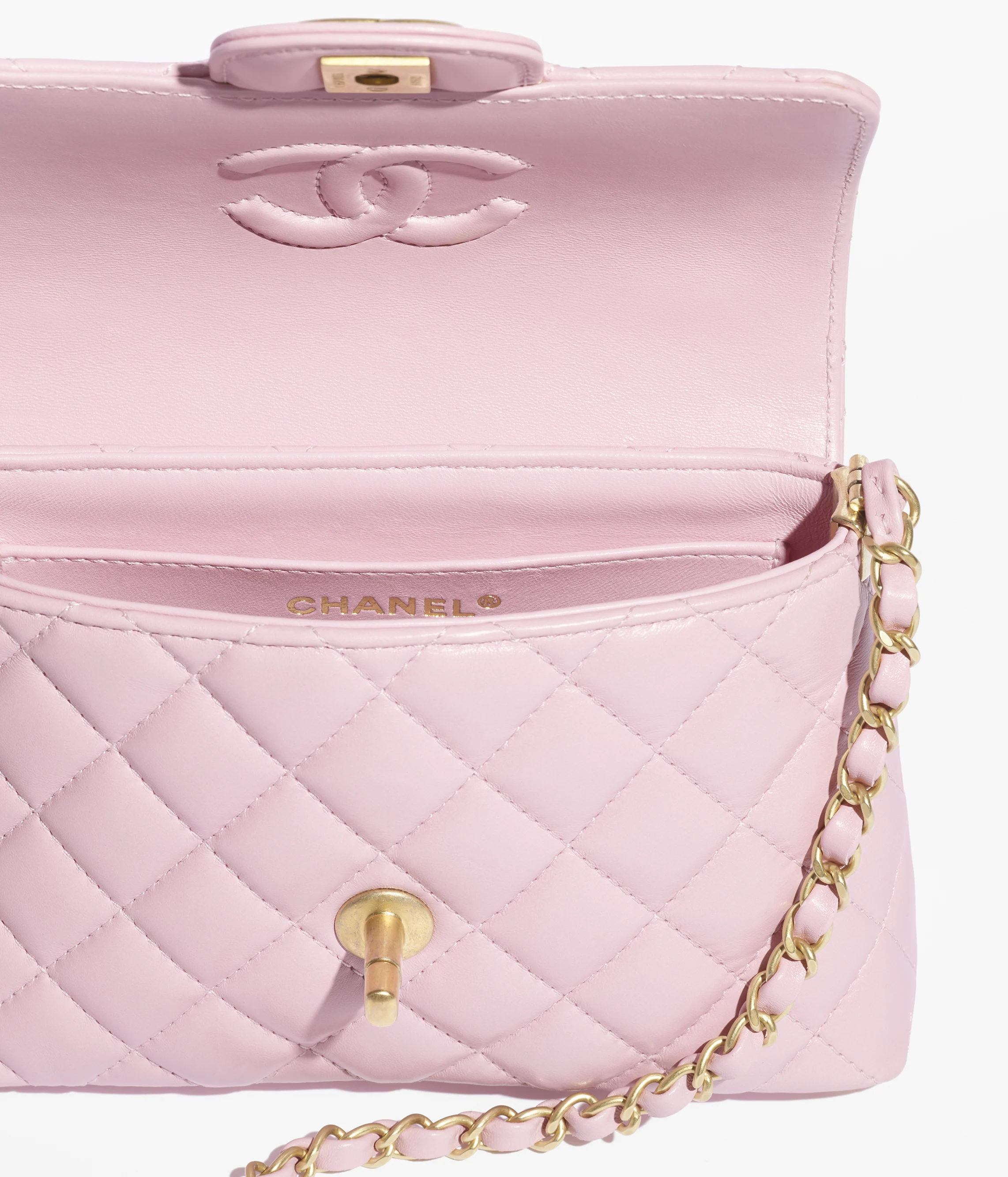 Chanel Small Flap Bag with Top Handle Lambskin & Gold-Tone Metal Light Pink AS5355-B19386-NADOE
