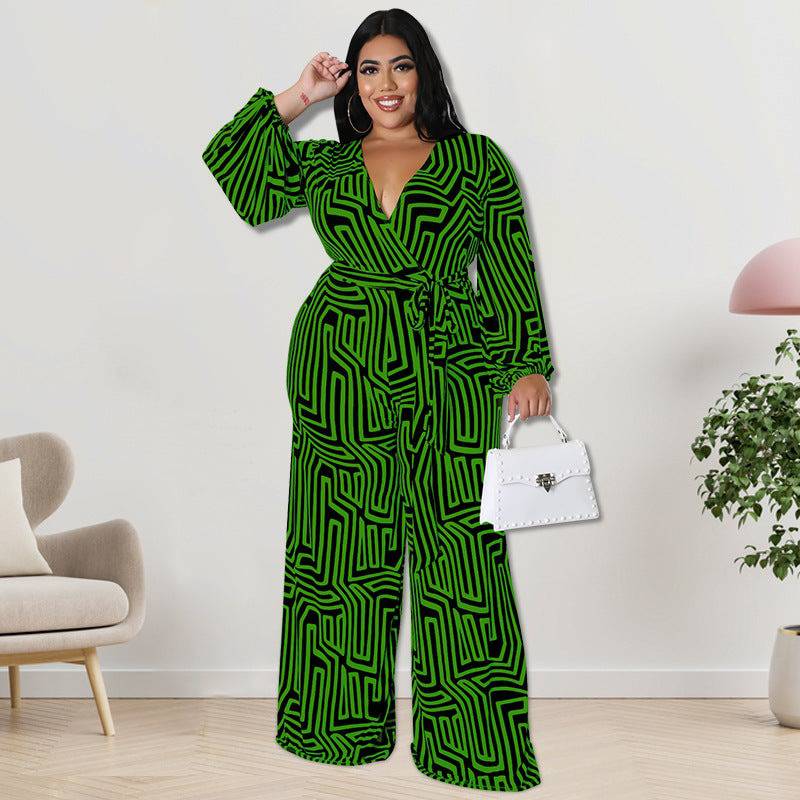 Plus Size Women Clothes Long Sleeve One Piece Straight Leg Pants