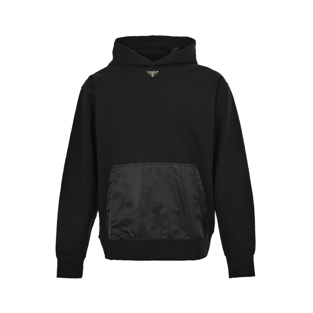 Prada 24Fw collar triangle nylon pocket hooded sweatshirt
