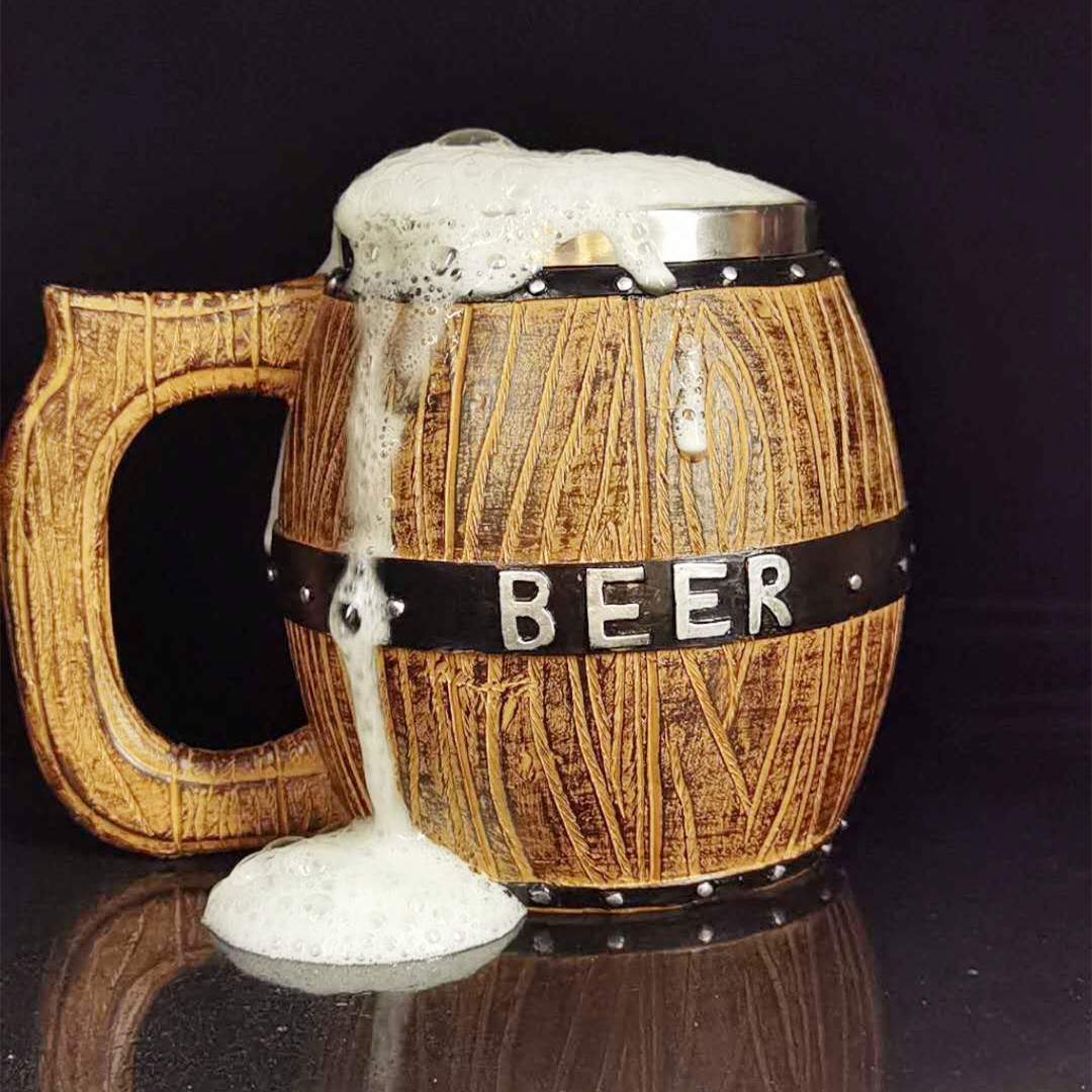 Stainless steel wooden barrel beer mug