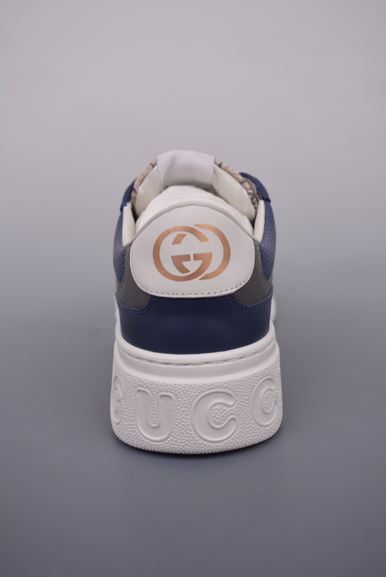 GUCCI Leather Navy Blue Ebony Gray GG Print