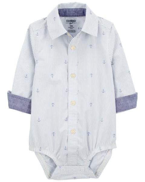 Oshkosh Anchor Print Button-Front Bodysuit with Suspender Shorts