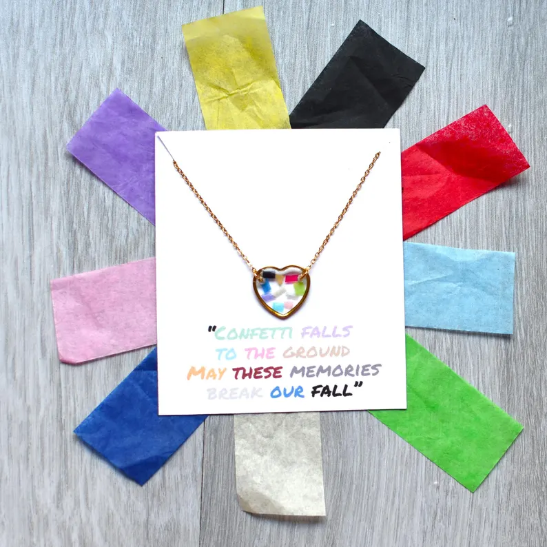 necklace with real confetti collected at Taylor Swift's Eras tour