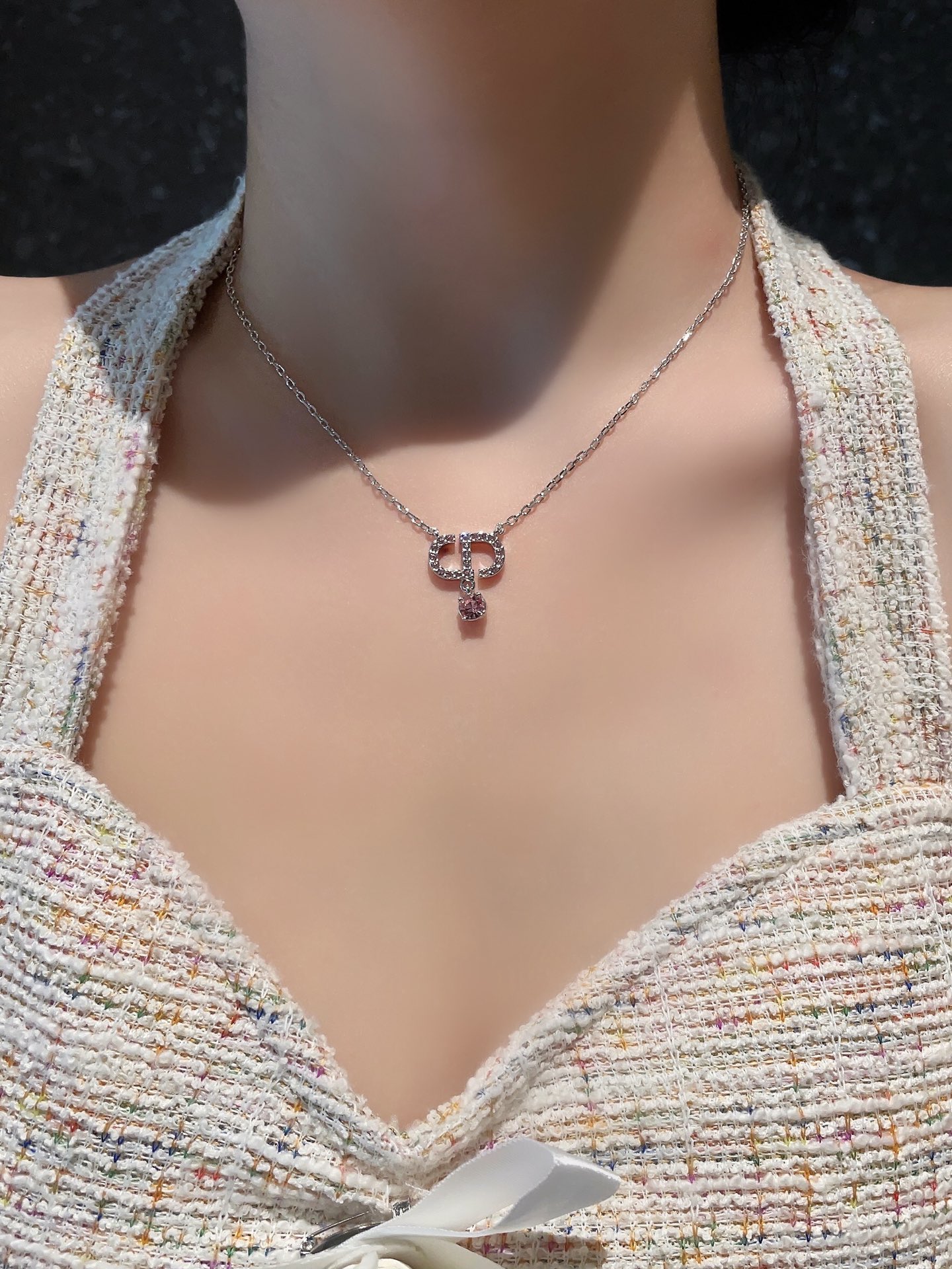 Dior diamond CD pink diamond necklace