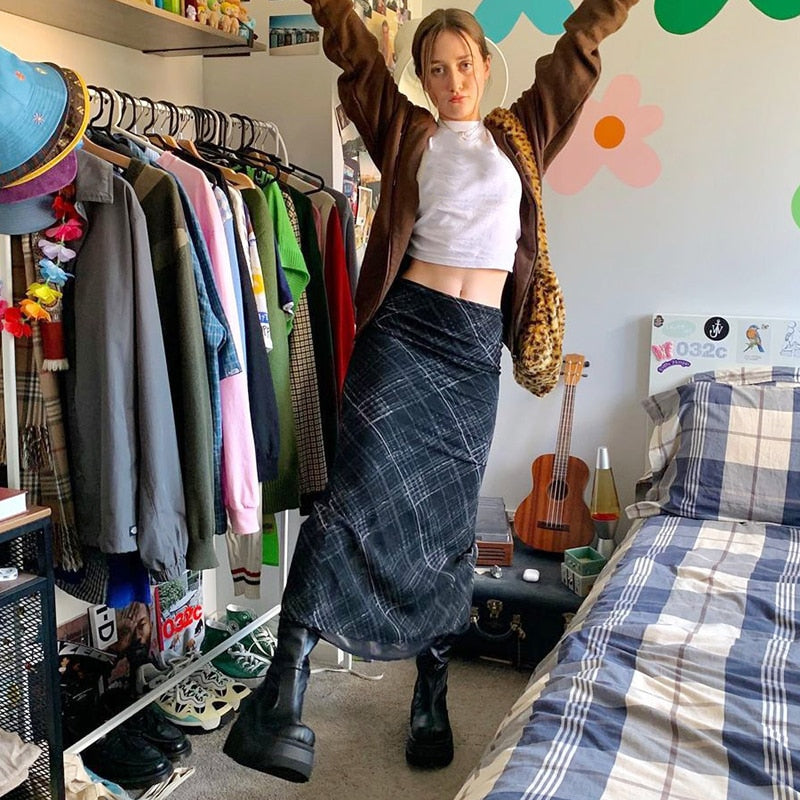 Grunge ‘90s Long Plaid Skirt