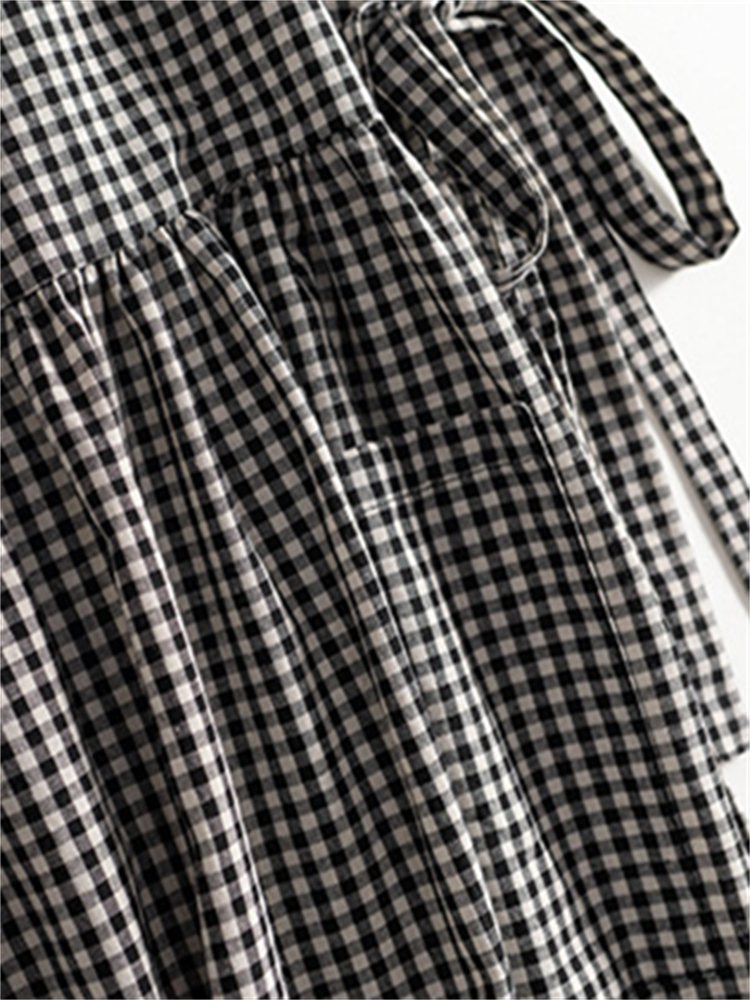 Check Patch Pockets Pleated Pinafore Maxi Dress