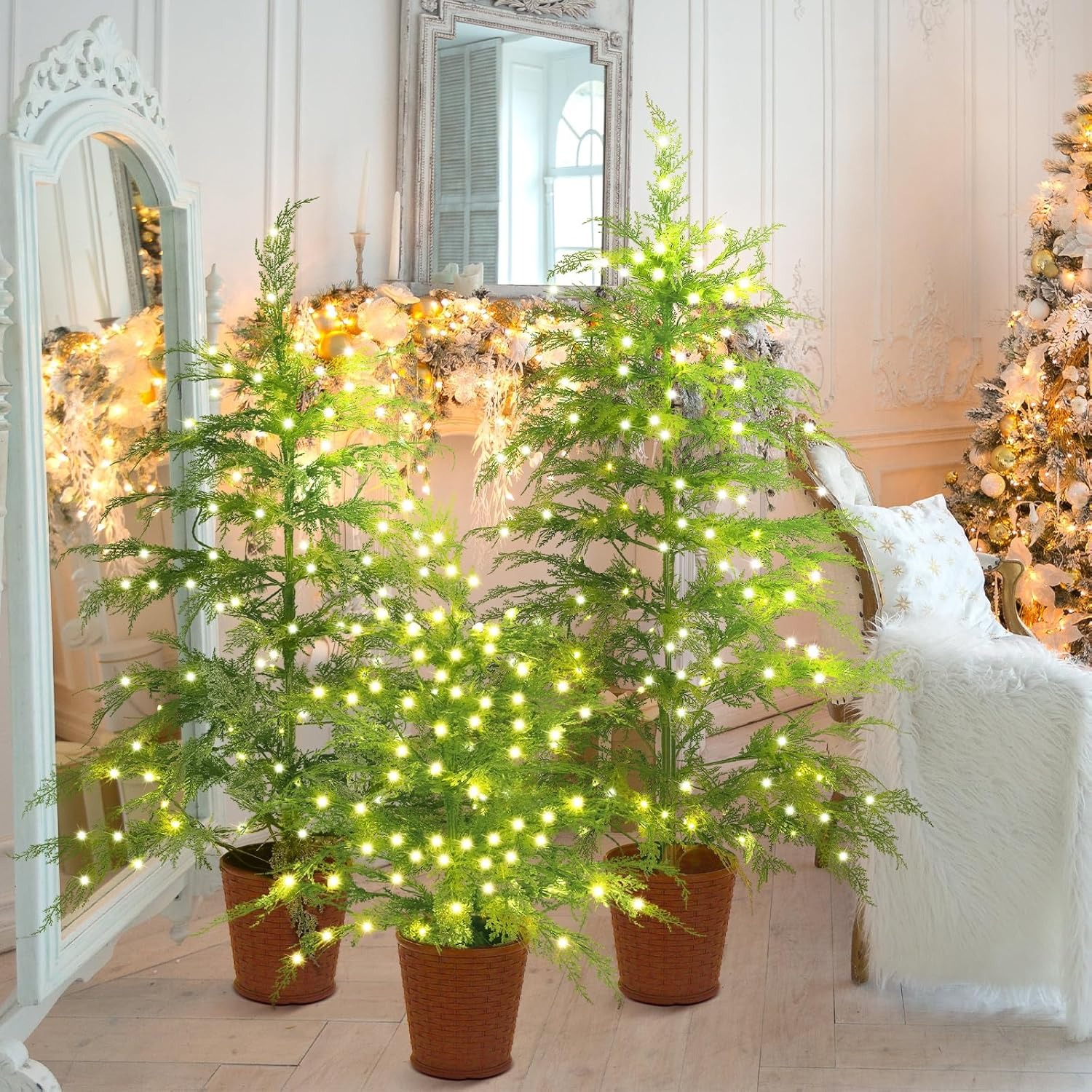 🎄Early Christmas Sale🔥Pre-lit Twinkle Christmas Realistic Artificial Trees with Woven Basket Base