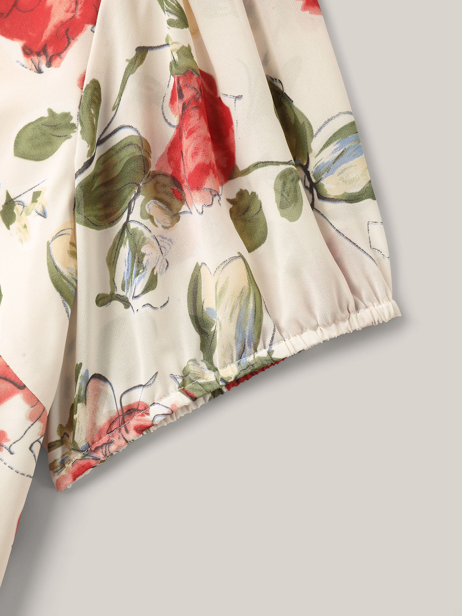 Rosy Print Sheer Notched Collar Blouse