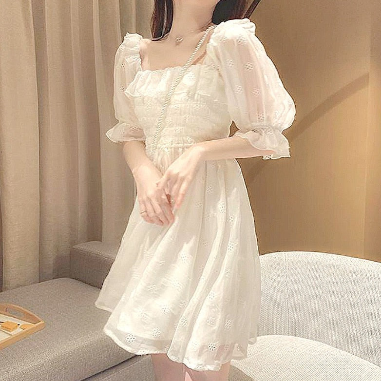 Puff Sleeve Floral Shirred Dress