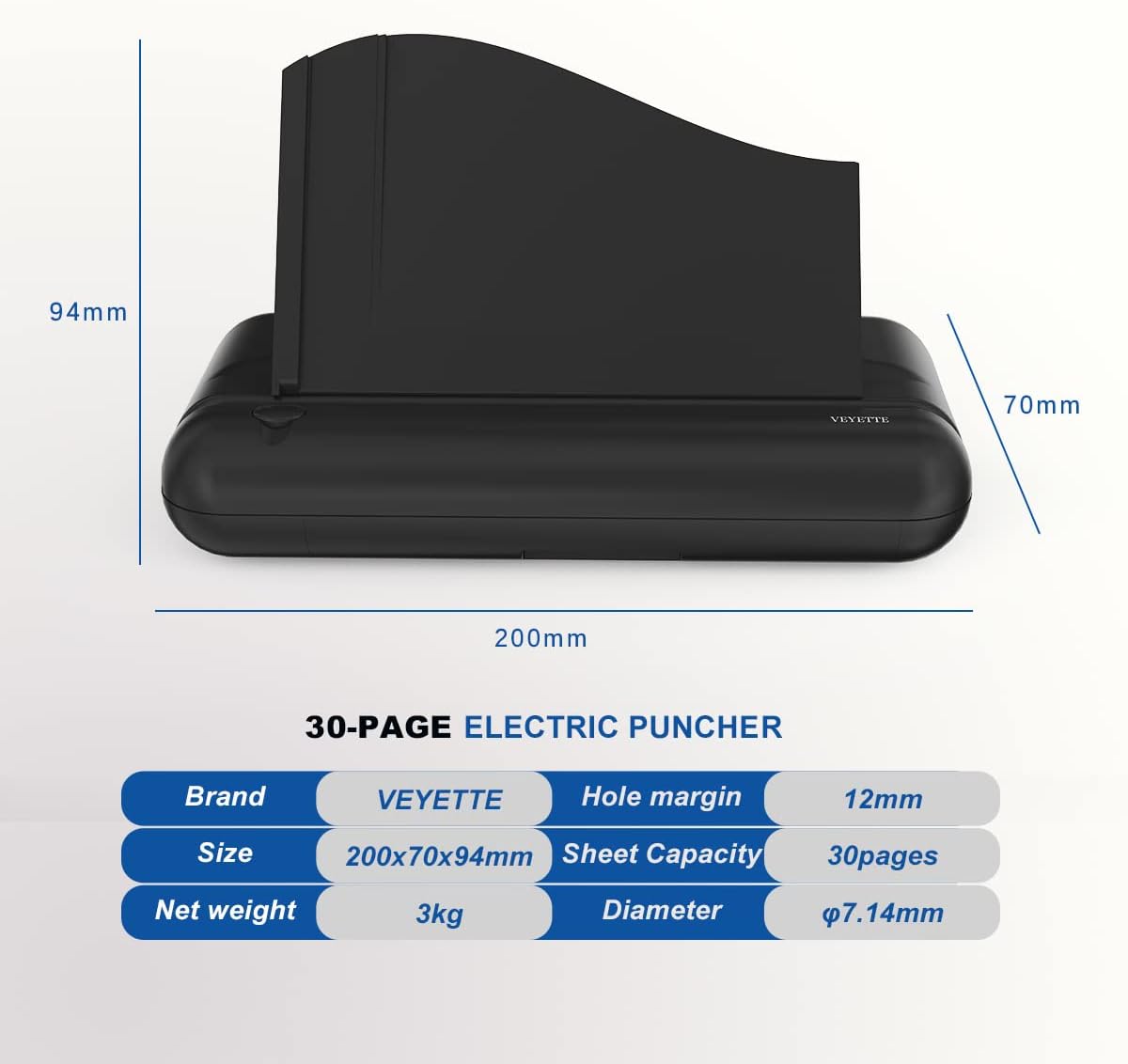 VEYETTE Heavy Duty Commercial Hole Puncher with Adapter Electric 3 Hole Paper Punch