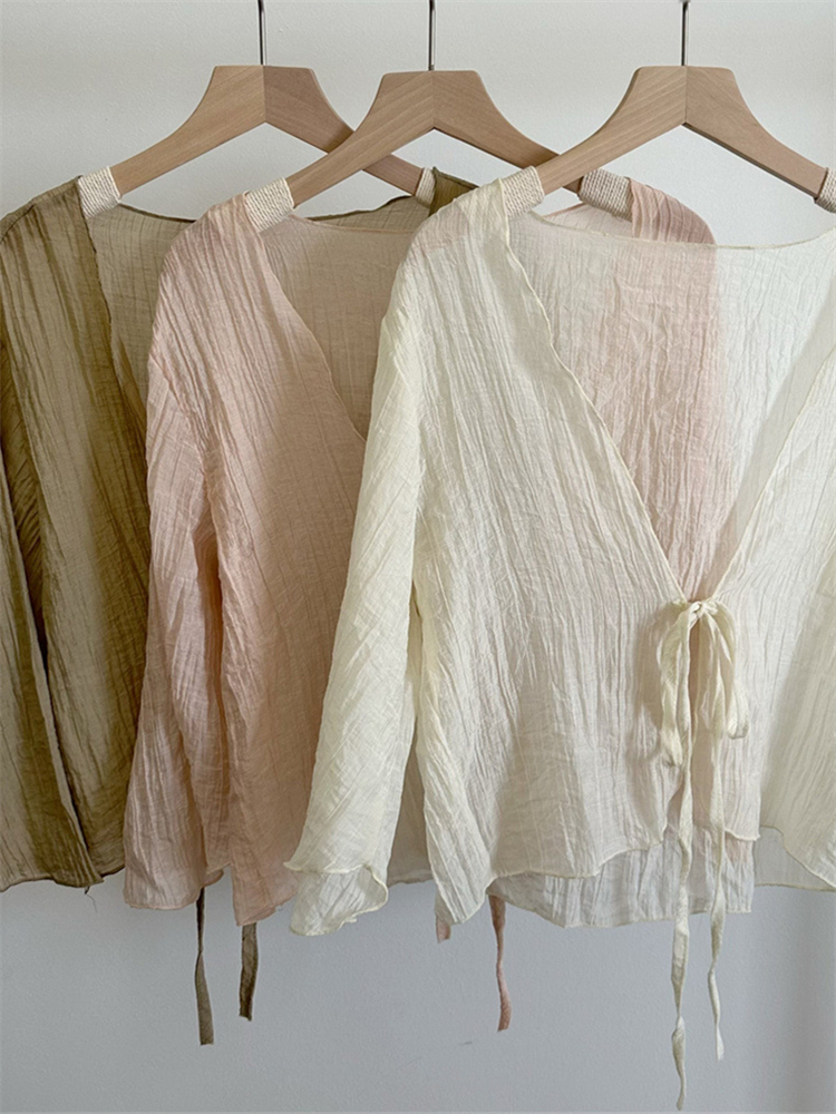 Basic Wrinkled Tied Flowy Cardigan