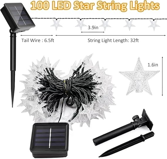 Twinkle Solar Star String Lights Outdoor Waterproof Fairy Lights