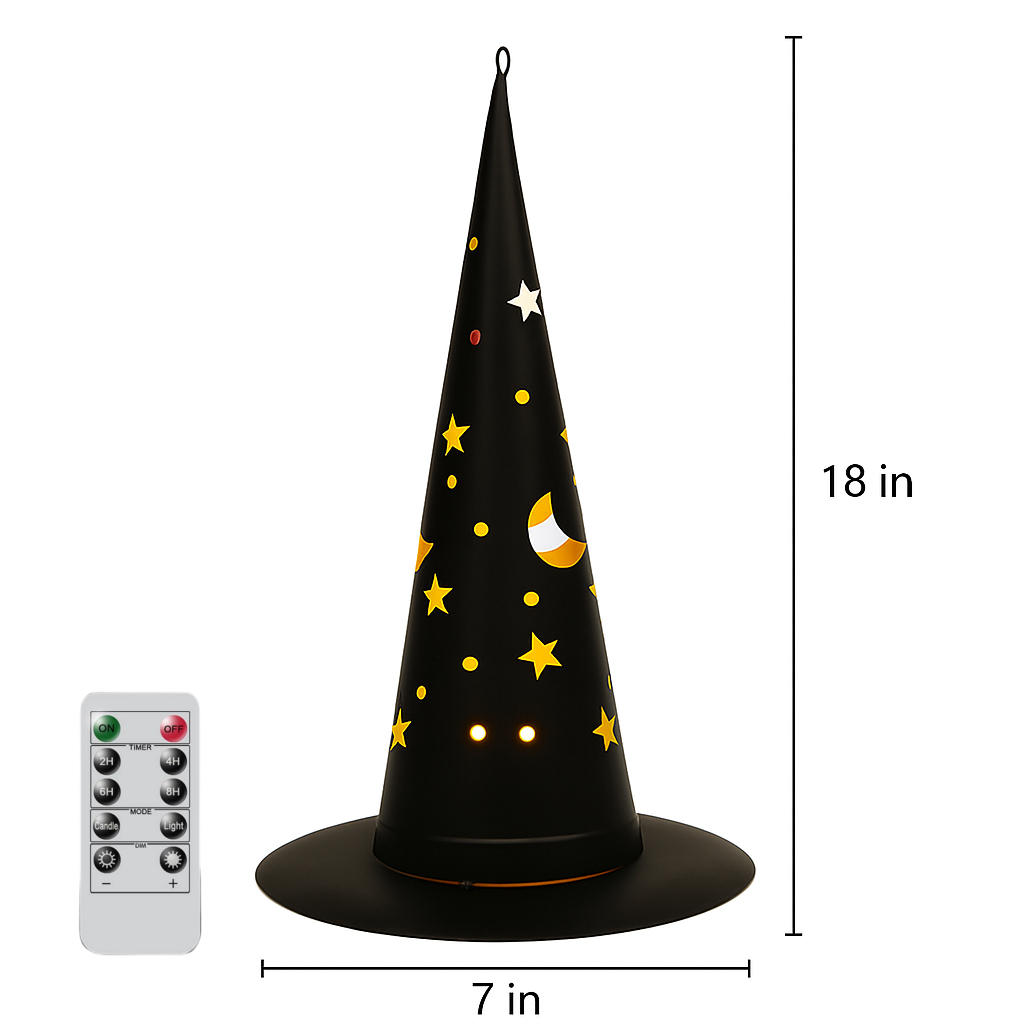 💥ON SALE💥LED Witch-Hat Hanging Light with Moon & Star Cutouts, Remote On/Off🌙✨