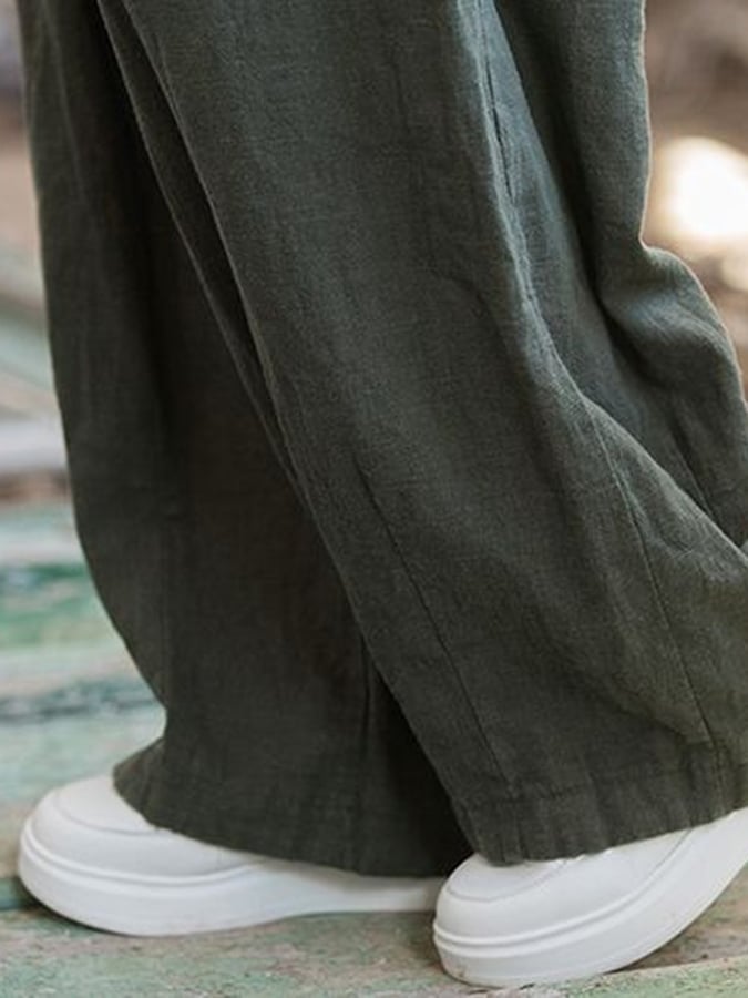 Women's Solid Color Loose Elastic Waist Casual Cotton And Linen Pants