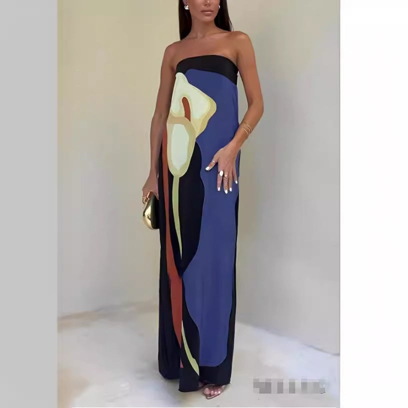 Women's Casual Fashion Avocado Print Tube Top Dress