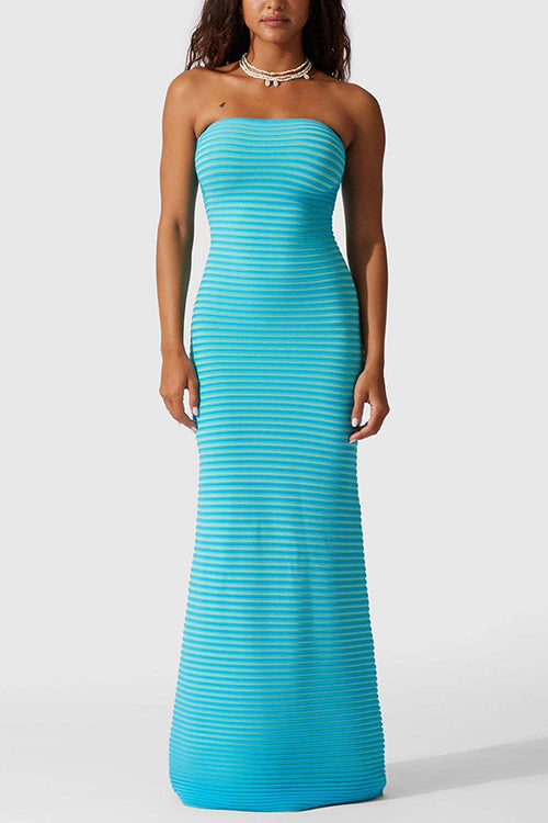 Heididress Strapless Tube Striped Knit Maxi Bodycon Dress