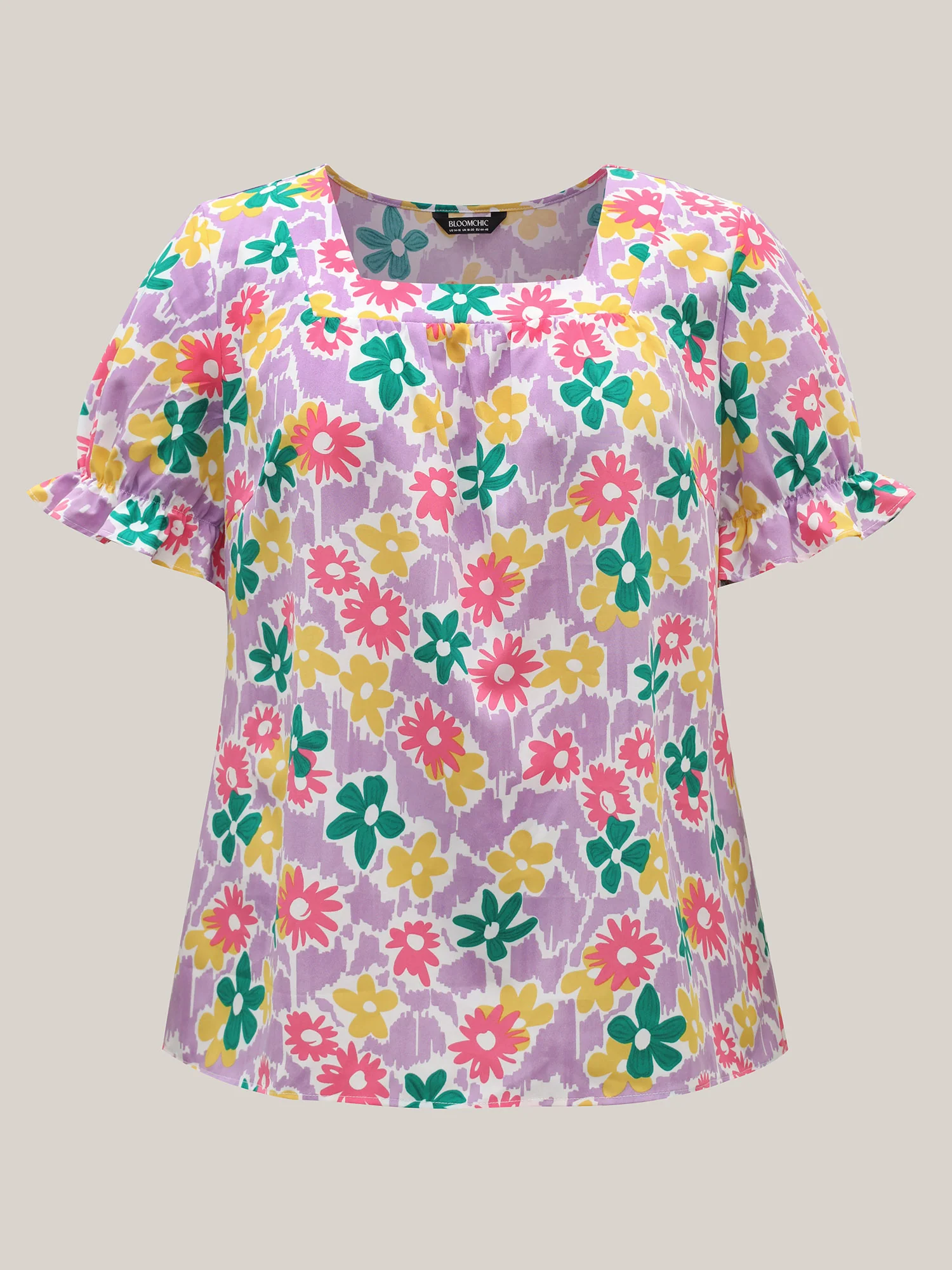 Rainbow Floral Print Pleated Blouse