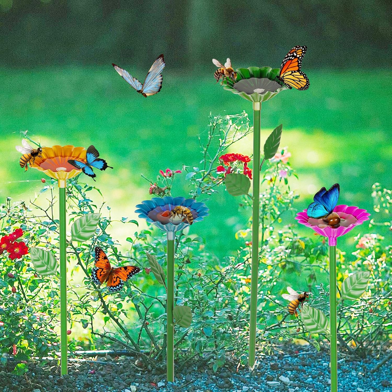 🔥ON SALE 59% OFF🔥Bee Butterfly Hummingbird Watering Station Colorful Flower Design Water Feeder