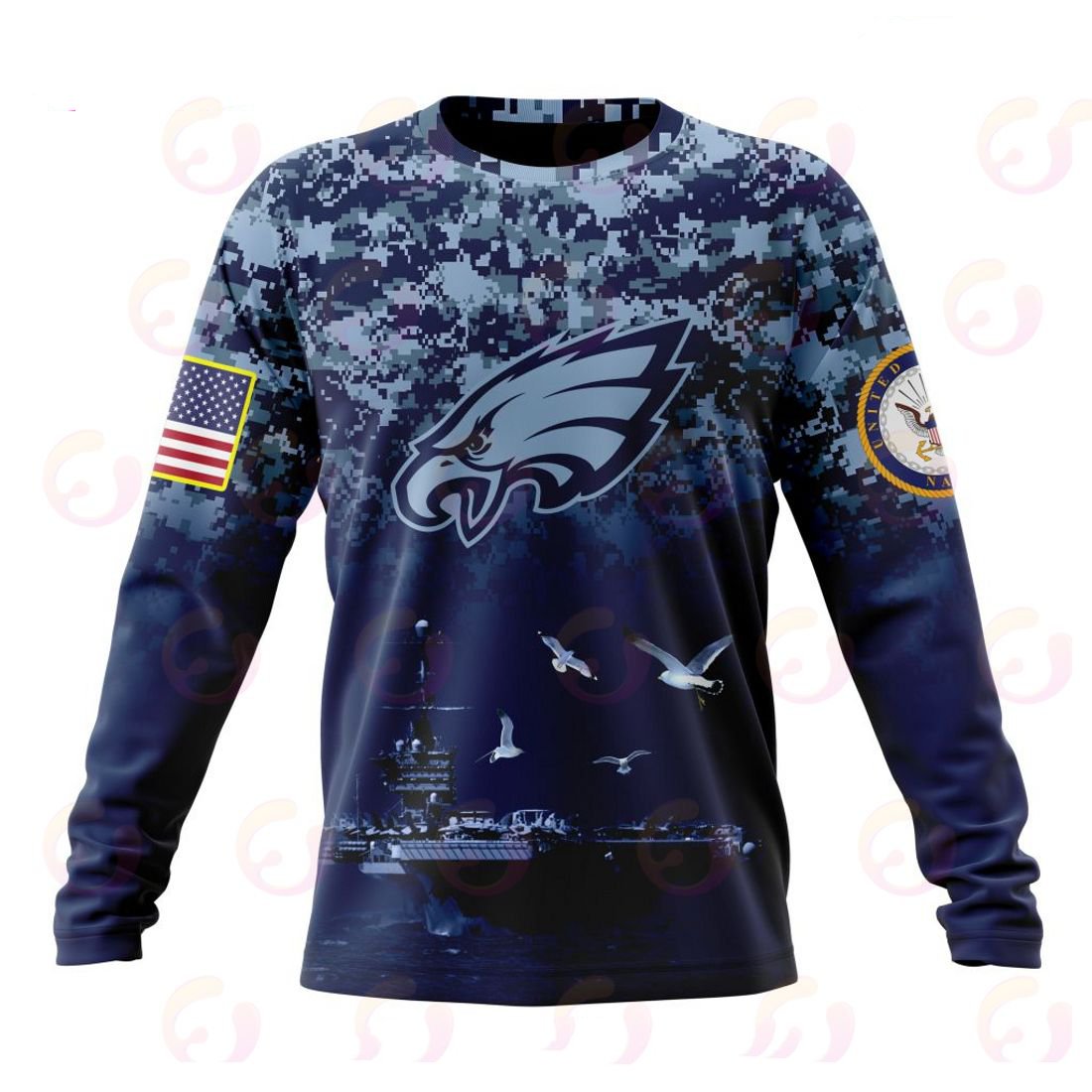 PHILADELPHIA EAGLES 3D HOODIE HONOR US NAVY VETERANS