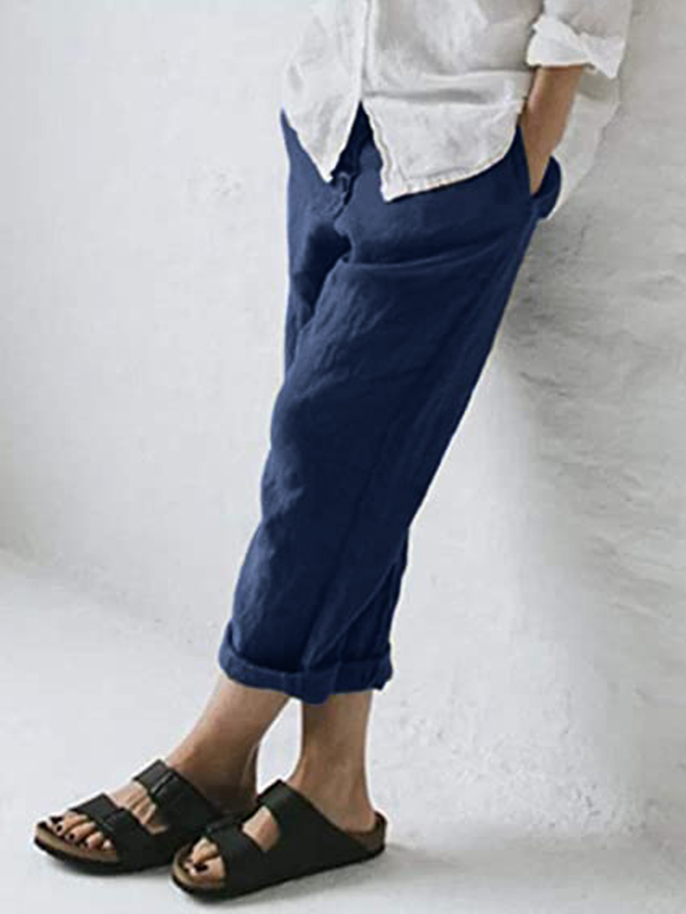 Button Up Comfy Cropped Casual Pants