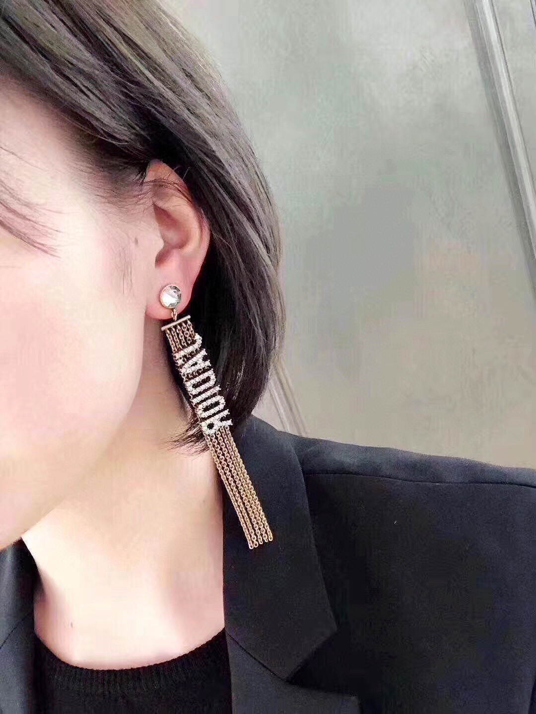 Dior JADIOR letter chain tassel rhinestone earrings