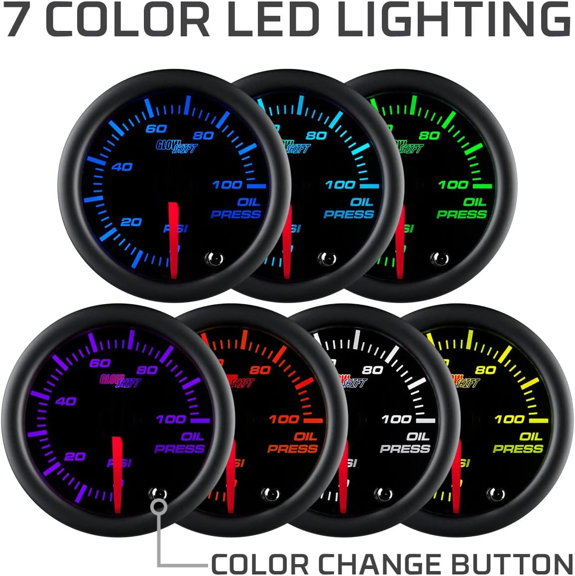 GlowShift Tinted 7 Color 100 PSI Oil Pressure Gauge Kit