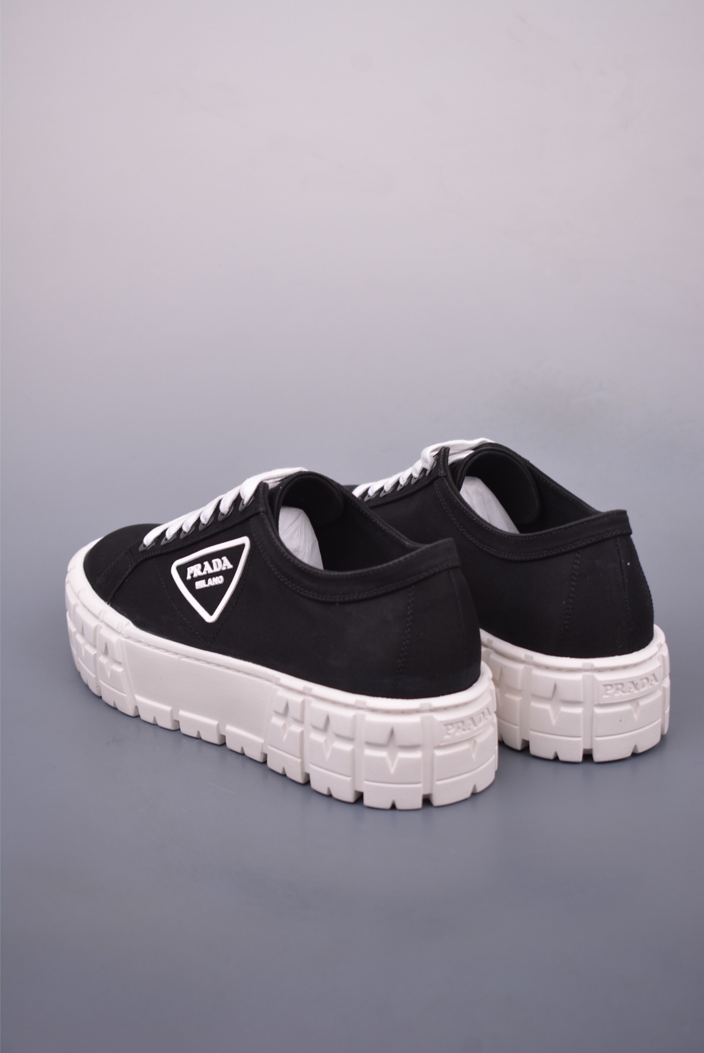 Prada Nylon Gabardine Low Sneakers Canvas Black and White SPAZZOL