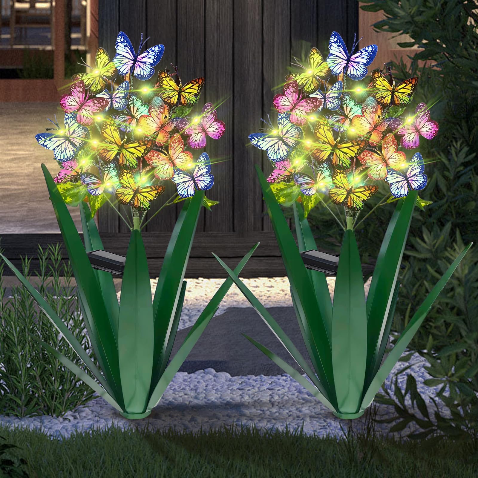 🦋✨ Solar Power Metal Agave Butterfly Flower Fairy Lights 🌵