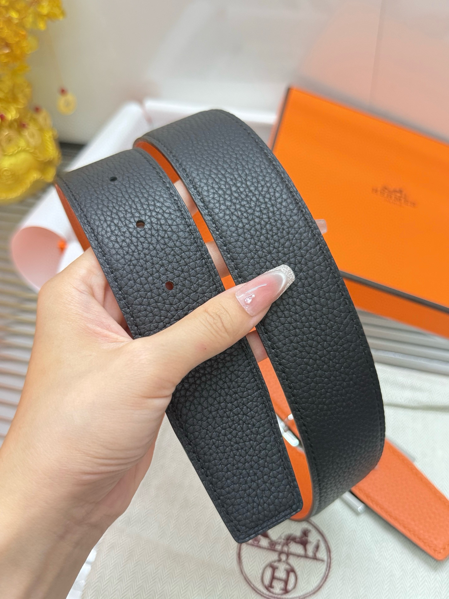 Hermès TOGO calfskin double-sided belt width 3.8CM