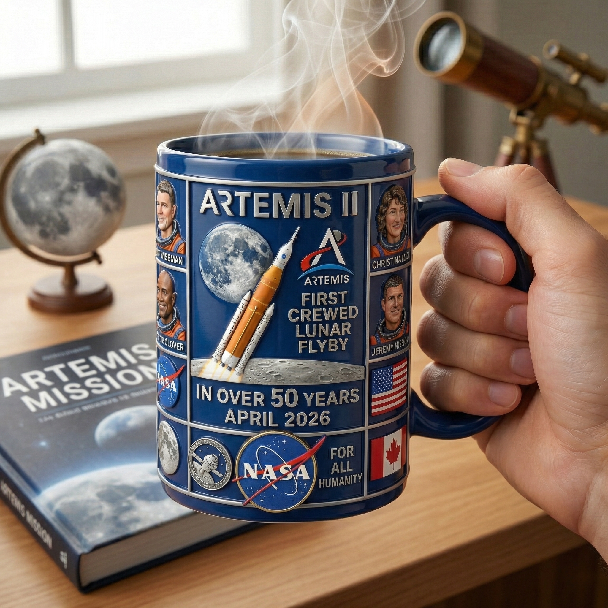 Artemis II Commemorative Mug: First Crewed Lunar Flyby in 50 Years! 🌕