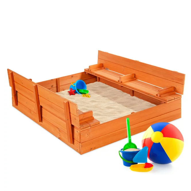 Best Choice Products 47x47in Kids Large Wooden Sandbox for Backyard