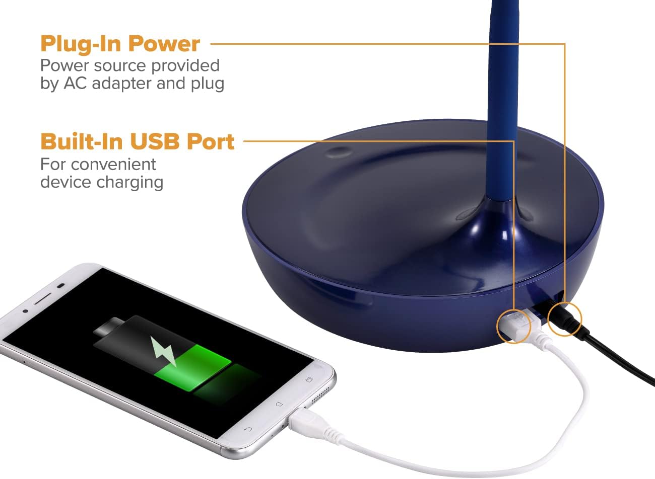 Bostitch Office LED Gooseneck Desk Lamp with USB Charging Port, 3 Dimming Levels, Touch Control, Blue (VLED1502-BLUE)