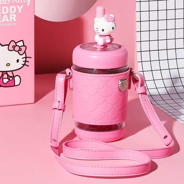 Hellokitty Water Bottle with Sleeve, 18.5OZ Water Bottle with Straw Gym Water Bottle for Sport Workout