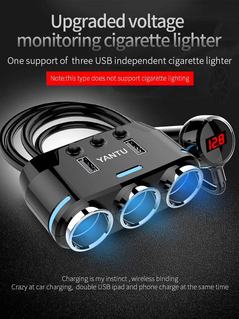 Car Charging Three Ports Cigarette Lighter